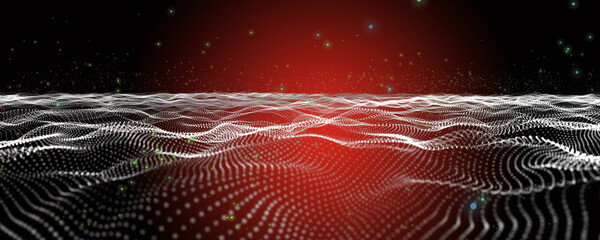 Futuristic particle wave panorama background design illustration