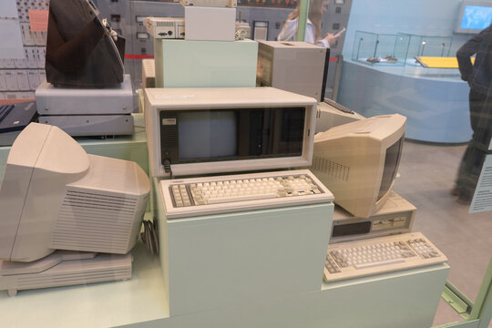 The first old computer COMPAQ. Retro device. Compaq Computer Corporation machine. Poland, Warsaw - July 28, 2023.