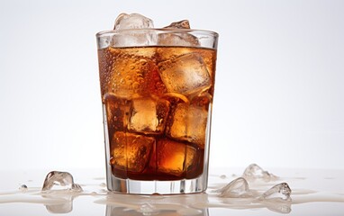 The glass of cola with ice.