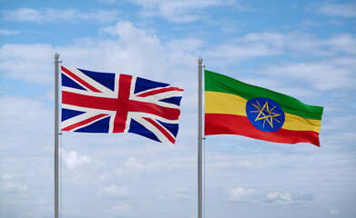 Ethiopia and United Kingdom flags, country relationship concept