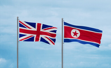 North Korea and United Kingdom flags, country relationship concept