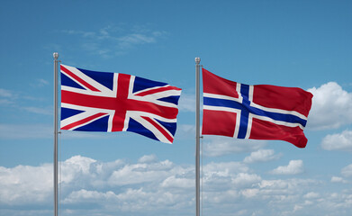 Norway and United Kingdom flags, country relationship concept