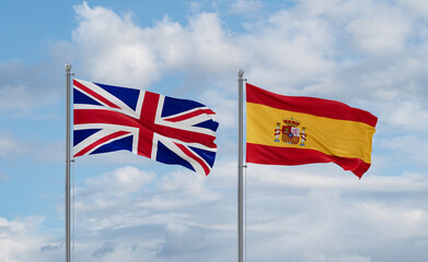 Spain and United Kingdom flags, country relationship concept