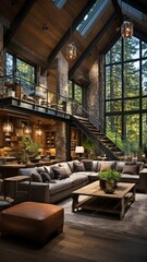 Fototapeta premium High ceilings and industrial accents characterise this modernised barn dwelling. .