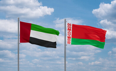 Belarus and United Arab Emirates, UAE flags, country relationship concept