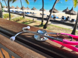 Tourism travel red medical stethoscope and healthcare and vacation