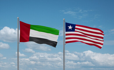 Liberia and United Arab Emirates, UAE flags, country relationship concept