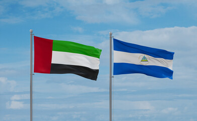 Nicaragua and United Arab Emirates, UAE flags, country relationship concept