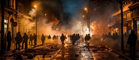 Tear gas-filled clashes in the streets as police fend off protesters. - Powered by Adobe