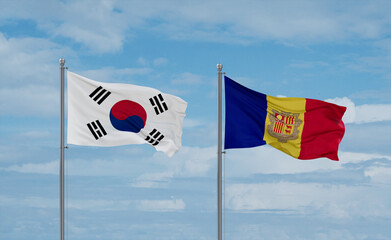Naklejka premium South Korea and Andorra national flags, country relationship concept