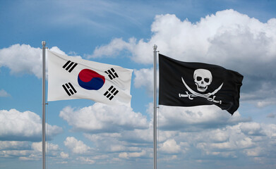 Pirate and South Korea flags, country relationship concept