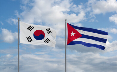 Cuba and South Korea flags, country relationship concept