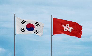 Hong Kong and South Korea flags, country relationship concept