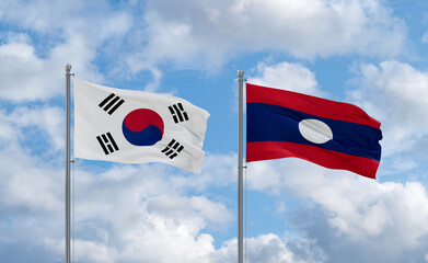 Laos and South Korea flags, country relationship concept