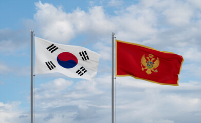 Montenegro and South Korea flags, country relationship concept