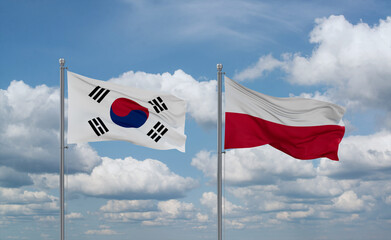 Poland and South Korea flags, country relationship concept