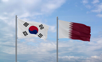 Qatar and South Korea flags, country relationship concept