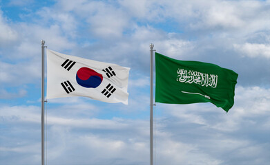 South Korea and Saudi Arabia flags, country relationship concepts
