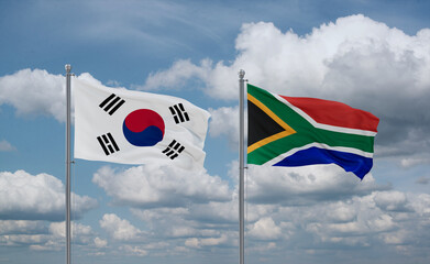 South Africa and South Korea flags, country relationship concept