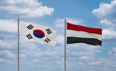 Naklejka premium Yemen and South Korea flags, country relationship concept