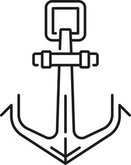 Navy ship, marine vessel anchor thin line icon. Naval boat heavy equipment thin line pictogram, yachting club ship or yacht iron hook, sailing vessel metal anchor, nautical travel vector icon or sign