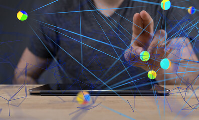 Global network. Blockchain. 3D illustration. Neural networks and artificial intelligence. Abstract ...