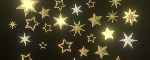 Stellar Christmas Drift: Radiant 3D Illustration Showcasing Descending Holiday Stars in Motion
