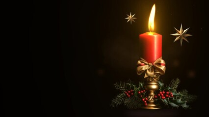 Christmas candle in black background and copy space 