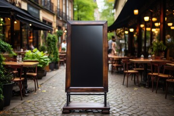 Fototapeta na wymiar Signboard menu of eatery on street. Generative AI