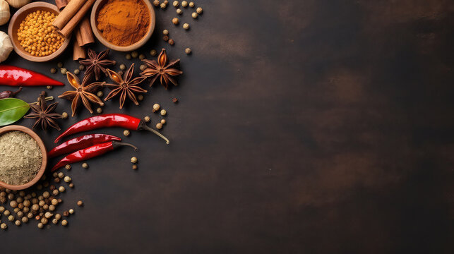 Indian spices composition top view template copy space