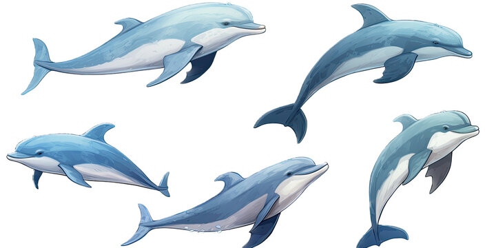 an assortment of dolphins as an isolated and transparent PNG in a Nature-themed, photorealistic illustration. Generative ai