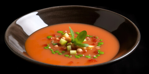 Traditional Spanish cuisine. Gazpacho or tomato and cucumber soup. Generative AI.