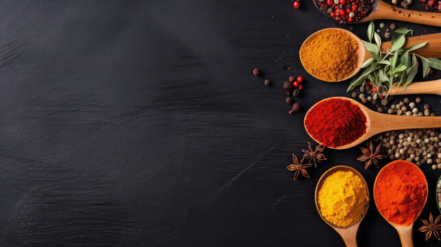 Indian spices composition top view template copy space
