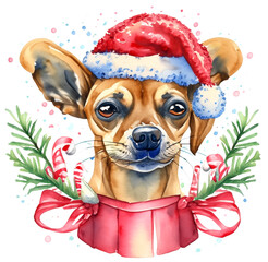 Pies w czapce Świętego Mikołaja - obrazy, fototapety, plakaty