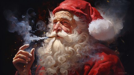 A Santa Claus smoking weed, Santa Claus with a cigarette, illustration