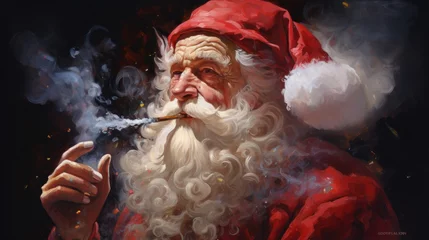 Fotobehang A Santa Claus smoking weed, Santa Claus with a cigarette, illustration © Teppi