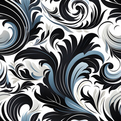 Fototapeta premium Graphic pattern, white background, black and blue paisley pattern, seamless pattern, elegant pattern.