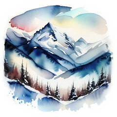 Góry zimą krajobraz ilustracja - obrazy, fototapety, plakaty