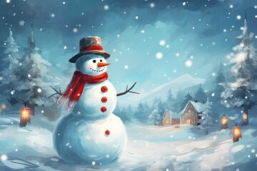 Obraz premium Snowman Christmas celebrating background concept featuring a festive and magical scene