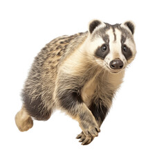 a Badger in motion, 3/4 view as an isolated and transparent PNG in a Nature-themed, photorealistic illustration. Generative ai 