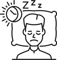 Sleep disorder, psychological problem and mental health icon in outline vector. Psychology and mind emotional state problem in sleep disorder, insomnia, apnea or psychological narcolepsy line symbol - obrazy, fototapety, plakaty