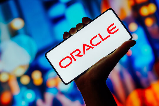 October 23, 2023, Brazil. In this photo illustration, the Oracle logo is displayed on a smartphone screen.