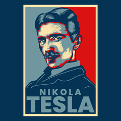 Nikola Tesla Propaganda Style Poster Vector Illustration - obrazy, fototapety, plakaty