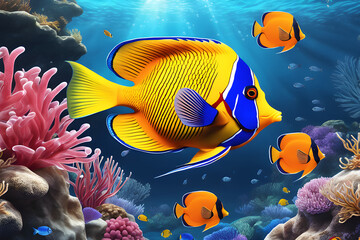 Obraz premium Tropical fish in the clear sea. Generate AI