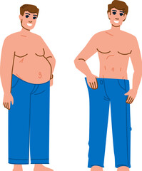 Fototapeta premium body weight loss man vector. person adult, diet fit, control lifestyle body weight loss man character. people flat cartoon illustration