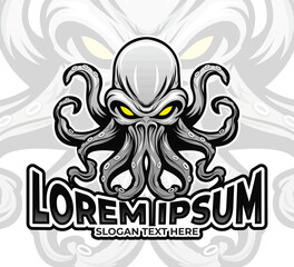 Octopus mascot design illustration template, Squid icon design, Kraken logo esport design mascot