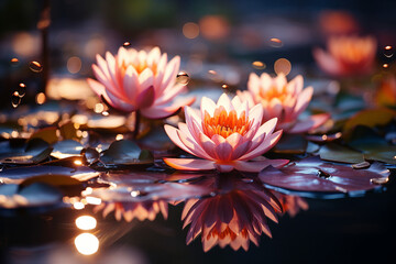 Generative AI picture of beautiful lotus gracefully poised on dark backdrop