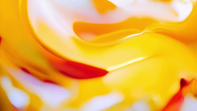 Wave of bright yellow oil brush hand drawn stroke on white background. Abstract varnish splash trace shape. Glossy oil paint smear long line