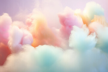 Obraz na płótnie Canvas Close up generative AI picture of colorful pastel blue and pink fluffy soft cotton candy