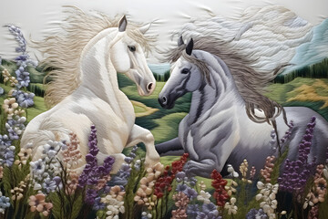Obraz na płótnie Canvas fabric stumpwork embroidery of Horse,stumpwork embroidery.